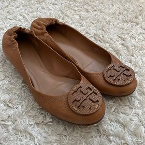 Tory Burch brown leather Minnie ballet travel flats, size 10